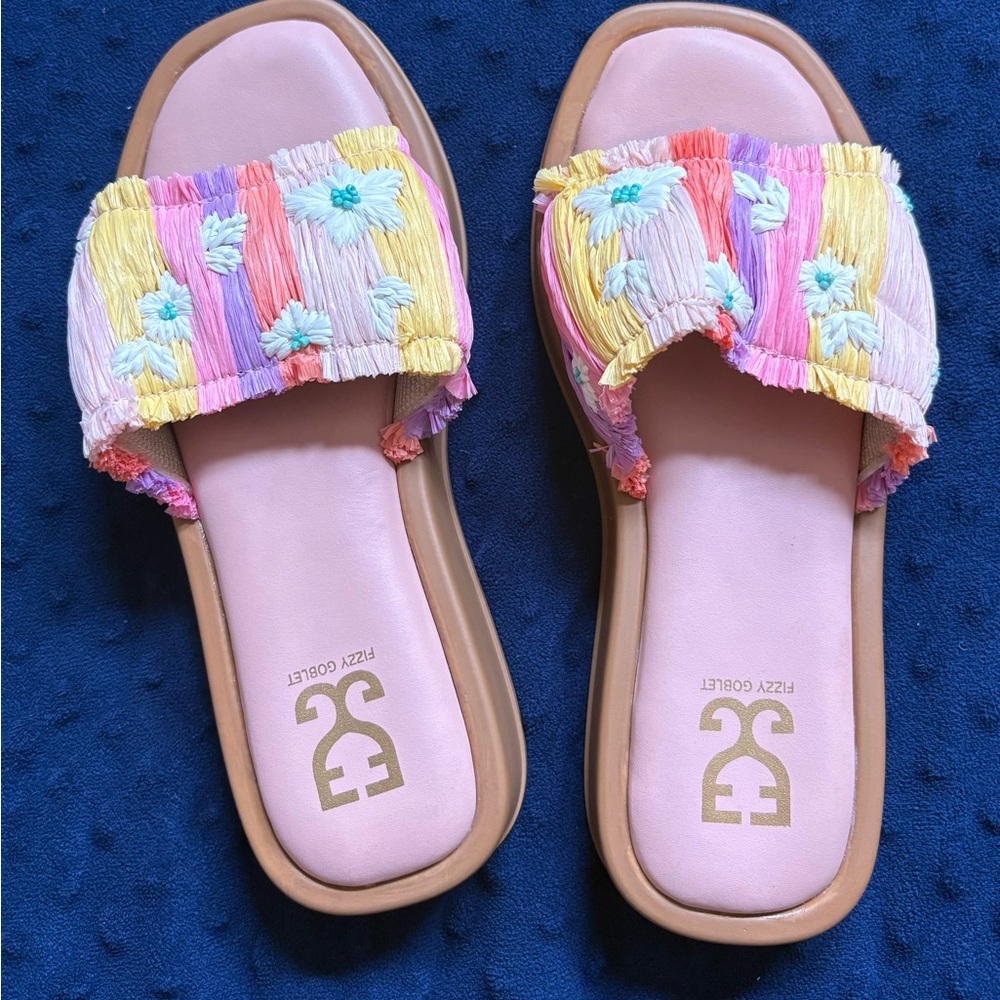 Fizzy goblet Colorful Embroidered Slide Sandals